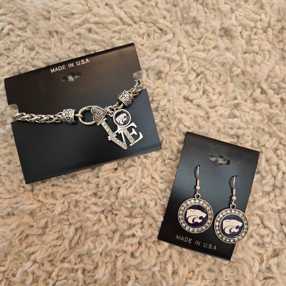 KState Bracelet & Earrings Set Wildcat Rhinestones
